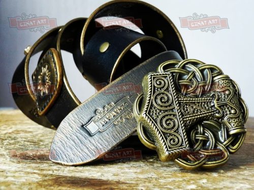 Ремень мужской из натуральной кожи ручной работы с большой пряжкой. Eznat.art