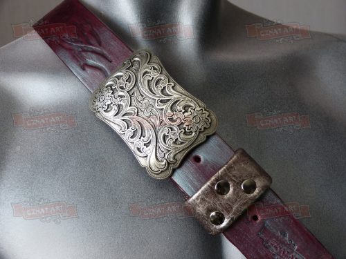 Женский ремень в винтажном стиле с патинированием и заклепками. Eznat art